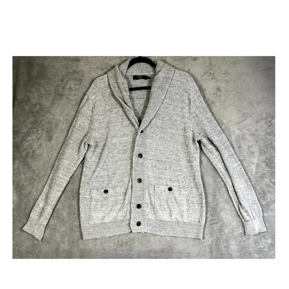 J Crew‎ Cardigan Mens L Gray Knit Lambswool Shawl Neck Sweater Grandpa Basic